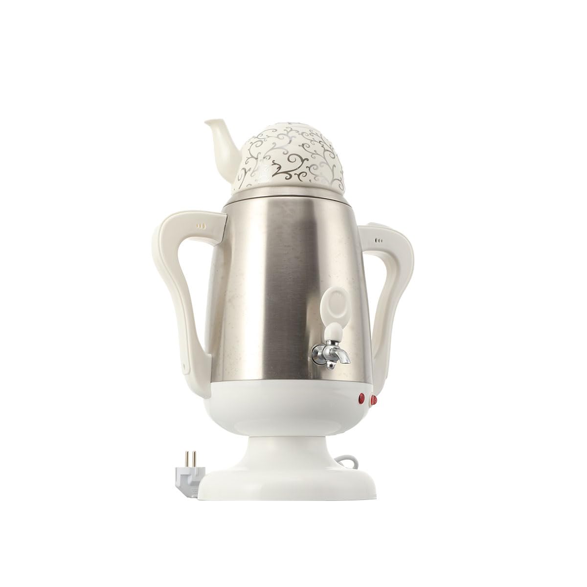 LALABU Samowar-Teebereiter,Elektrischer Samoware Edelstahl 220V, 3,5 Liter Teekocher Samovar Warmwasserbereiter mit Trockenkochschutzfunktion,Weiß