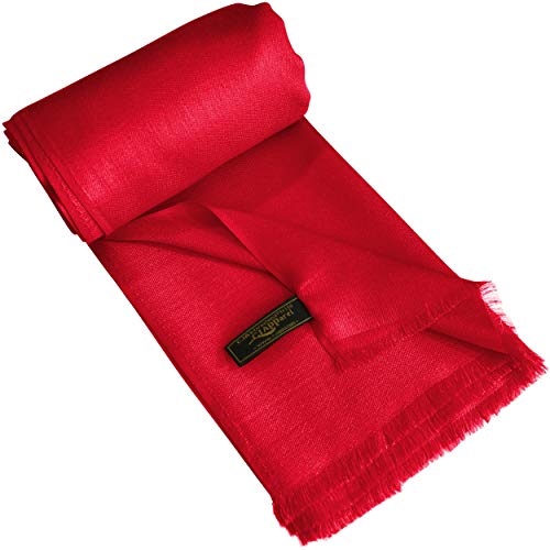 CJ Apparel Red Solid Color Fringe Design Nepalese Shawl Seconds Scarf Wrap Stole Throw Head Wrap Pashmina Hand Made in Nepal New