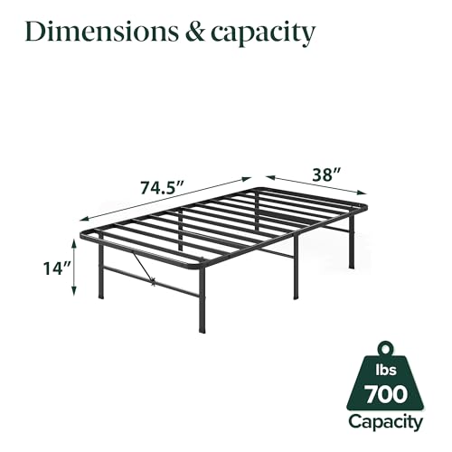 Image of Zinus Rumi 14in Twin Metal Bed Frame, Quick Assembly SmartBase Mattress Foundation, Heavy Duty Sturdy Steel with No Box Spring Needed, Eco-Friendly Packaging, Black