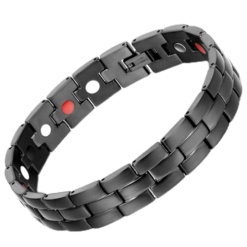 Bracelet manchette Flongo homme en acier inoxydable noir avec aimant magnétique chic