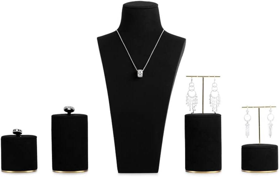 メタルリングディスプレイラックホルダースタンド付きブラックマイクロファイバージュエリーオーガナイザー小道具