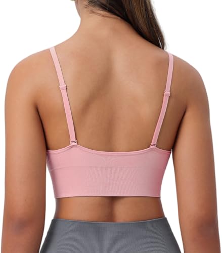 Image of Deep V-Neck Adjustable Women's Sports Bra | Wireless Longline Strappy Criss Cross Padded Spaghetti Straps Light Impact Workout Yoga Crop Top