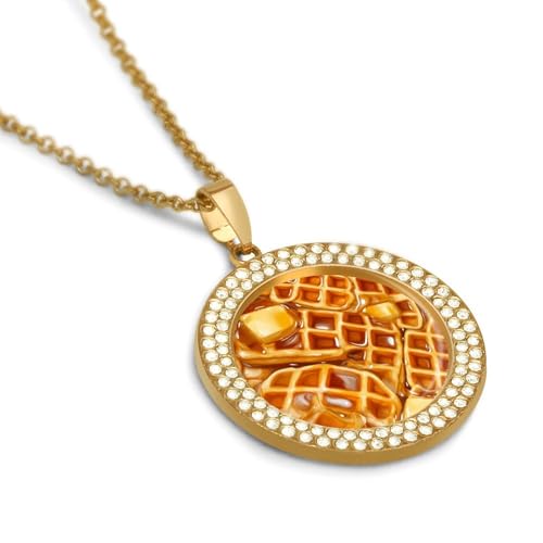 Waffles with Butter And Syrup Diamond Necklaces for Women Round Pendant Necklace with Chain Jewelry Gift3