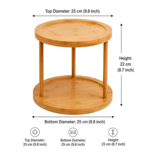 Image of Curated Cart Lazy Susan Organizer for Kitchen, 2 Tier Rotating Tray, 360 Bamboo Turntable, Dining Table Organizer for Home, Oil Bottle Organizer Stand, Kitchen Countertop & Spice Storage Organizer