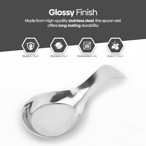Stainless Steel Spoon Rest 20cm, Polished Spoon Rest Kitchen, Durable Spoon Holder Tray for Cooking, Ladles & Tea Spoons - Image 3
