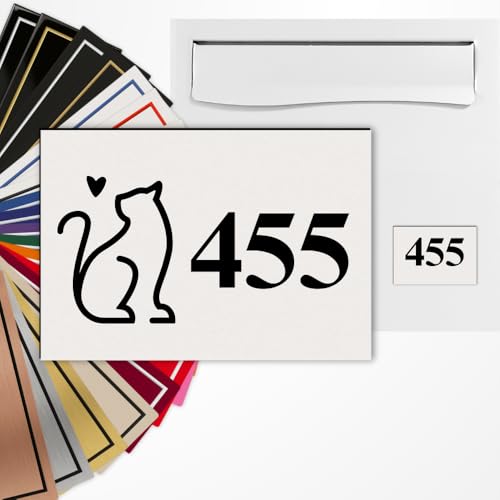 Numéro de boîte aux lettres personnalisé – 3 tailles – Gravure laser – 22 couleurs – Avec ou sans motif (Blanc texte noir)