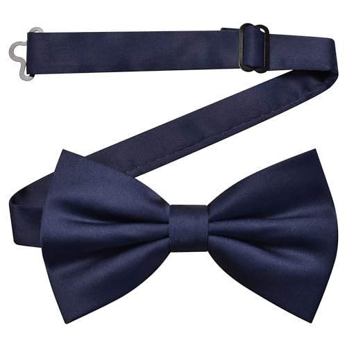Branduce Navy Blue Bow Tie for Men Pre-tied Adjustable Silk Blend Bowties for Wedding Party (BB05-37)
