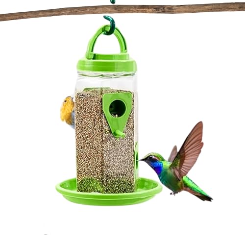 Image of 900g Seed Container Bird Feeder Tower | Hanging for Balcony, Window, Garden | Outdoor Plastic Bird Food Feeder Seed Container for Sparrows, Finches, Budgies (Parrot Green Pack of 02)