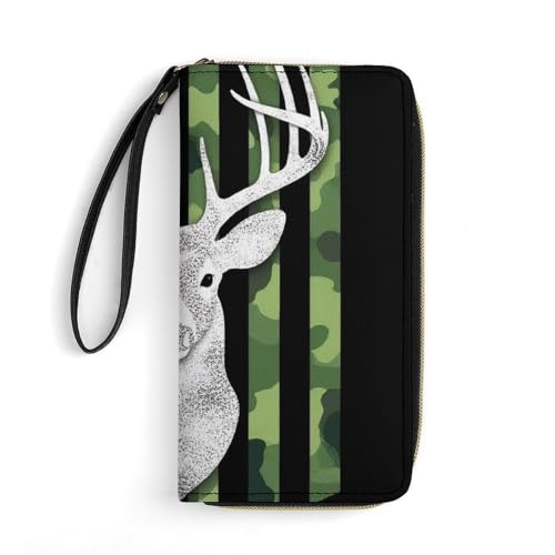 Women's Stylish Wallet, Waterproof Travel Card Organizer Holder Case with Zipper Camouflage American Flag Hunting Deer Camo Multiple Card Slots Purse3