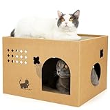 Cat Cardboard House with 2 PCS Scratching Pads，Large Cat Scratcher Bed Cat Scratchers Lounge for Indoor Cats with Corrugated Board Detachable Cat Scratcher Box for Cats(Cactus)