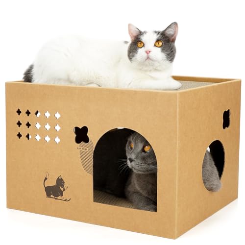 Cat Cardboard House with 2 PCS Scratching PadsLarge Cat Scratcher Bed Cat Scratchers Lounge for Indoor Cats with Corrugated Board Detachable Cat Scratcher Box for Cats(Cactus)
