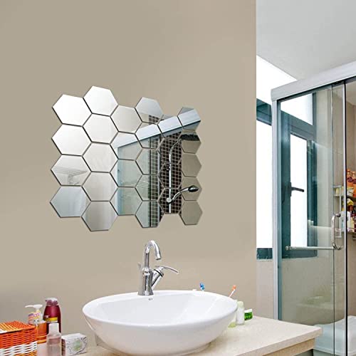 36 Pieces Hexagon Mirror Wall Decor For Room, Acrylic Mirrors For Wall, Removable Mirror Wall Stickers For Bedroom, Decorative Silver Sticky Wall Decals. Hexagonal Wall Decal Decoration. #TOP4