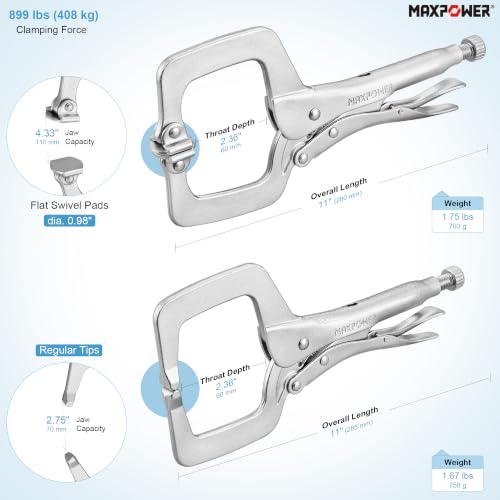 Image of MAXPOWER 11-pieces Locking Pliers C-clamp Set | included Locking C Clamp, 90 degree Pliers, Long Nose & Curved Jaw Pliers, with Carrying Bag