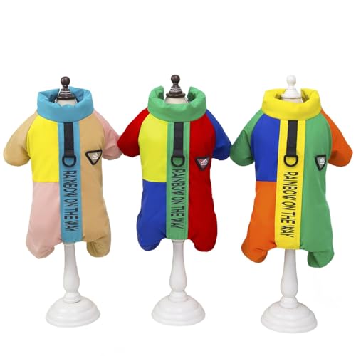Morycat犬服 秋冬 防寒 Dカン ジャケット 厚い ロンパース もこもこ 四つの足 半袖 暖かい ドッグウェア カバーオール 着脱簡単 お散歩 お出かけ 小中型犬 (イエロー,2XL)