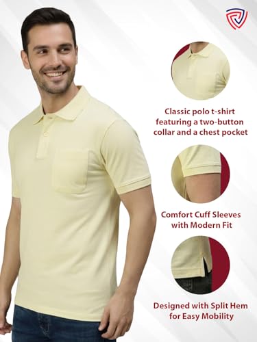 Image of Lux Cozi Men's Polo T-Shirt Regular Fit Half Sleeves with Pocket | Cotton Blend Polo Neck Collar T-Shirt for Men | Casual, Office Comfortable Breathable T-Shirt | Stylish Plain Tee