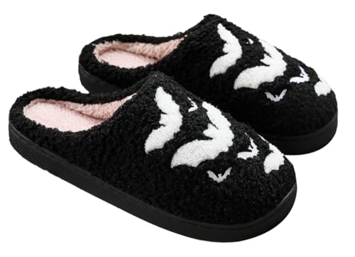 Halloween Slippers for Women Men Fuzzy Preppy Slipper Warm Funny Spooky Cloud Slipper House Couple Slipper Memory Foam Shoes, F-GY-DTX005