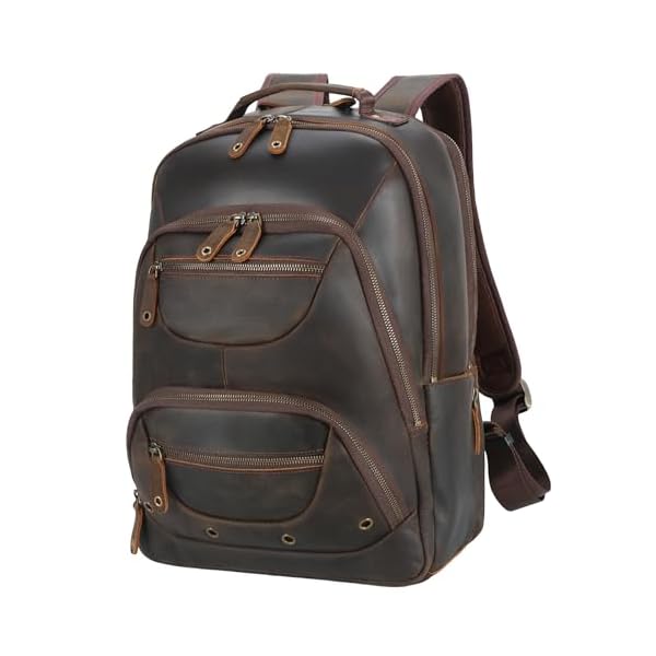 TIDING Leather Laptop Travel Backpack for Men Fits 15.6" 16" Computer, Large Business Work Bag Vintage Overnight Weekender Daypack Camping Rucksack