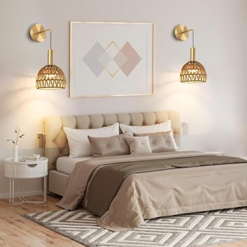 Aplique de pared LED recargable de ratán bronce con mando 7