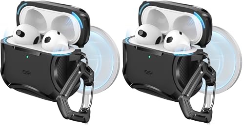 Image of ESR for AirPods 4 Case, Compatible with AirPods 4th Generation Case (2024), Compatible with MagSafe, Powerful Drop Protection, Magnetic Lid, Cyber Series, Black (Pack of 2)