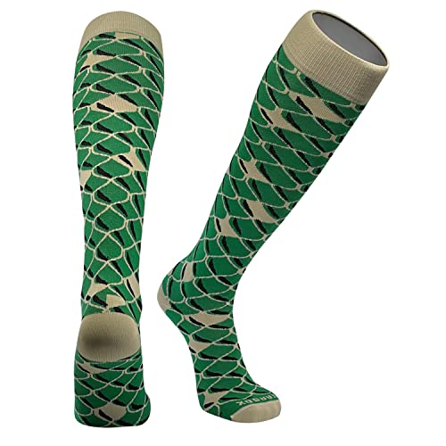 PEAR SOX Pearsox Fish, Dragon Scales Knee High Long Socks - Green Vegas Gold