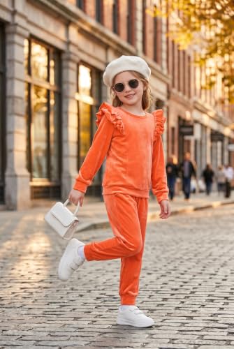 Image of Arshiner Girls 2 Piece Outfits Velour Tracksuit Ruffle Sweatshirt Sweatpant