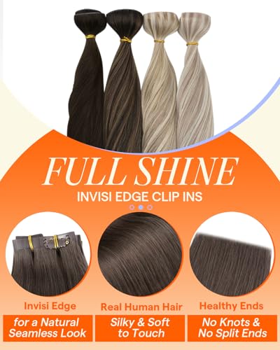 Image of Full Shine Invisi Edge Seamless Clip in Hair Extensions, Ash Brown 22 Inch