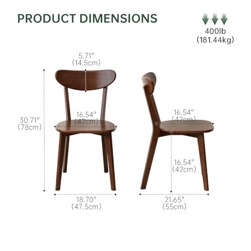 Vadisun Oak Dining Chairs, Kitchen Chairs, 100% Solid Wood Modern Dinner Chair with Curved Backrest, Dining Room Chair for Kitchen, Living Room, Study (2PK, Walnut)