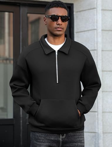 ZAFUL Mens Quarter Zip Sweatshirt Long Sleeve Casual Lined Fleece Warm Midweight Pullover Hoodies with Pocket4