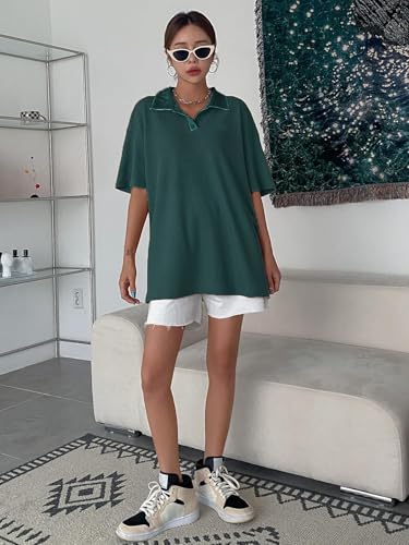 Image of Zilcon Womens Half Sleeve Oversized Tshirt for Woman Trendy Casual V Neck Summer Collared Preppy Tops Fashion Loose Fitted Western Tops for Women Stylish