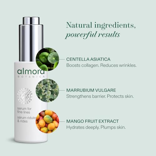 Almora Botanica Serum for Fine Lines, 15mL | Anti-Aging Face Serum with SAPTA COMPLEX, Forsythosides B & Mango Extract | Restores Elasticity & Firms Skin | Clean, Vegan, Ayurvedic Skincare