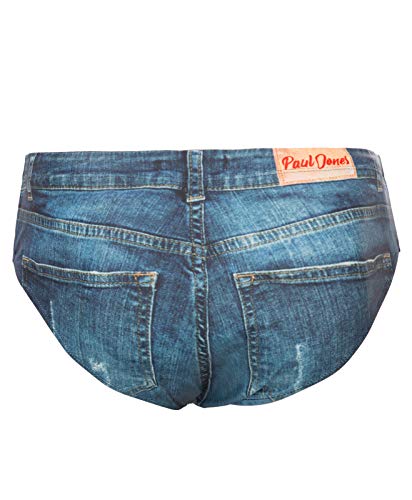 PJ PAUL JONES Men's Swim Brief Denim Print Swim Trunks Drawstring Waist Swimsuit Bikini Briefs3