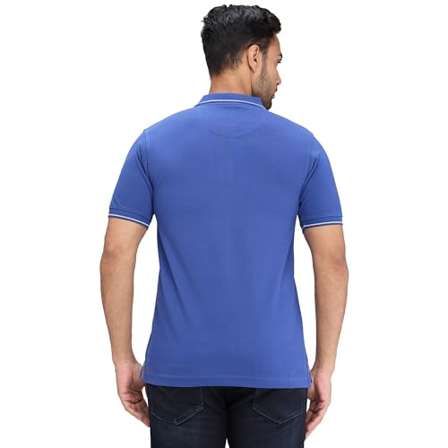 Image of Raymond Men's Modern Fit Solid Pattern Pure Cotton Polo Neck Half Sleeve Casual T-Shirt