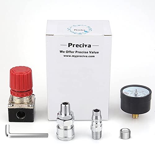 Preciva Air Compressor Pressure Regulator With Dial Gauge, 0-175 Psi Air Gauge For Air Compressor And Air Tools (Four Way Valve) #TOP6