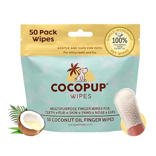 Cocopup Dog Teeth Cleaning Wipes | Pet Dental Finger Wipes | Dogs and Cats Tooth Cleaning Pads Plaque Remover Ear Nose Paws Fur Cleaners | Contains Coconut Oil | 1 Pack of 50