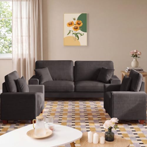 Image of DOPEDIO Modern Living Room Sofa Set, 71.25 inch Chenille Loveseat with 2 Accent Chairs, Removable Covers, Spring Cushions, Solid Wood Frame, Easy Assembly(71.25inch+2 Single,Dark Grey)