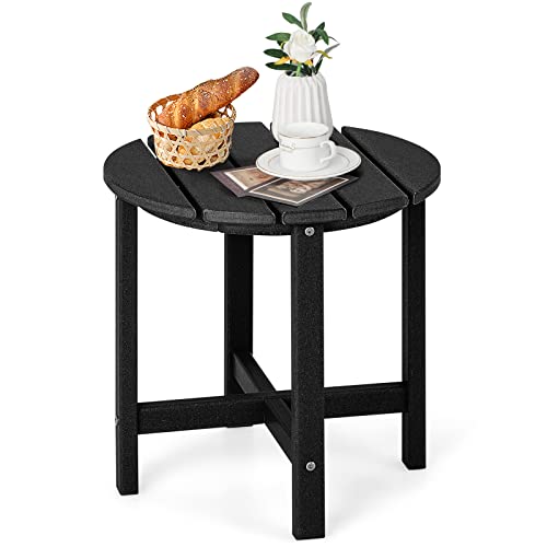 RELAX4LIFE Outdoor Side Table, HDPE Adirondack Table Patio End Table, Low Maintenance & Weather Resistant Small Square/Round Garden Coffee Tea Table for Balcony, Backyard, Poolside (Round, Black)