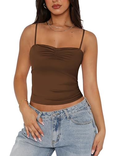 Camisole sexy pour femme top court froncé et caraco à bretelles spaghetti Avidlove
