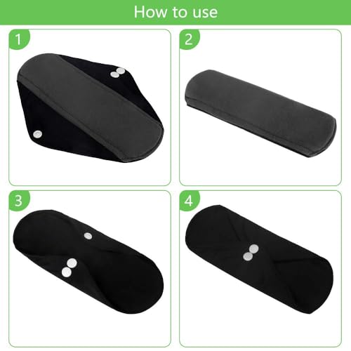 Reusable Bamboo Sanitary Towels Pads, TopDirect 8 Pack Medium & Large (9.06" & 11.02") Heavy Flow Night Pads Washable Cloth Menstrual Pad with Wet Bag