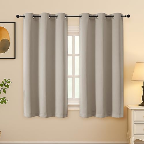 Image of Simplebrand Stone Curtains for Bedroom 54 Inch Length 2 Panels Set, Room Darkening Thermal Insulated Energy Saving Curtains for Nursery, Grommet Solid Soft Window Treatment Drapes, W40 x L54
