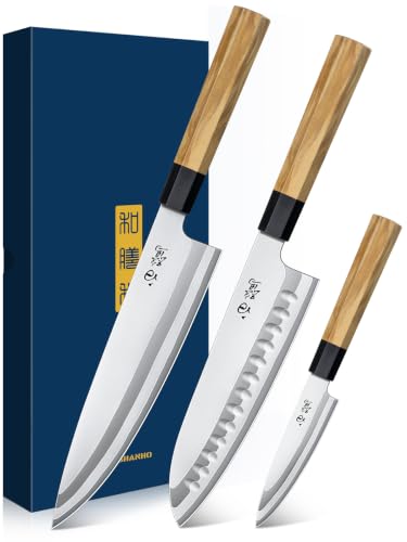 Image of HOSHANHO 3 PCS Kitchen Knife Set, Ultra Sharp Chef Knives, Ergonomic Handle