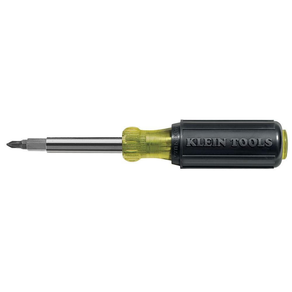 Klein Tools 32477 Screwdriver and Nut Driver 10-in-1 Multi Tool, Industrial Strength Bits, Cushion Grip Handle, Yellow/Black, S