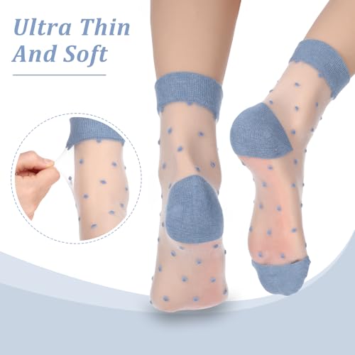 Image of Grevosea 4 Pairs Sheer Socks Women Ankle Dot Nylon Socks Summer Ultra Thin Nude Socks Dress Socks for Women (Black, White, Yellow, Blue)