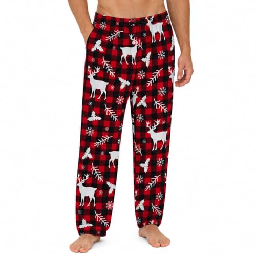 Image of U2SKIIN Mens Fleece Pajama Pants, Warm Plaid Lounge Pj Bottoms