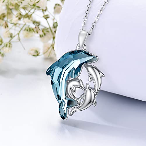 POPKIMI Dolphin Gifts for Women Dolphin Necklace Sterling Silver Crystal Mom and Daughter/Son Necklace4