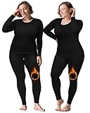 Patelai 2 juegos de ropa interior térmica larga para mujer, con forro polar, capa base, parte superior e inferior, para clima frío, Negro -, 26 Plus