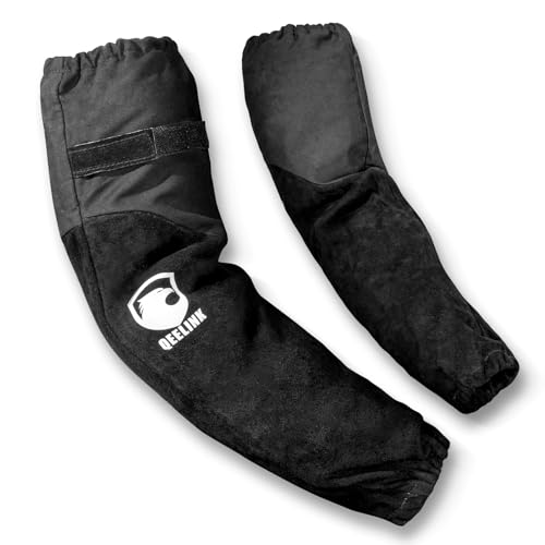 QeeLink Manchette de Soudeur en Cuir pour Homme et Femme – Protection des Bras Résistante à la Chaleur et aux Flammes avec Coutures en Kevlar et Doublure en Coton