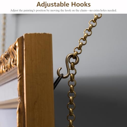 Image of UrbanUp Picture Rail Hanging System Gallery System Picture Rail Art Hanging Kit, Gold Picture Hanging Hardware, French Style Picture Hanging String, Adjustable Art Hangers(1.8m(70.9 inch) Rod)