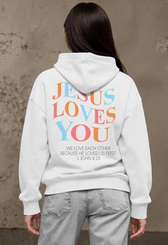 Tewmeu Faith Over Fear Hoodie Christian Hoodies Jesus Loves You Graphic Tee — view 3