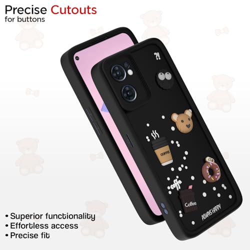 Image of Outlouders Back Cover for Oppo Reno 7 5G | 3D Cartoon Bear Cute Fun Silicone Full Body Protection Bumper Case (Black)