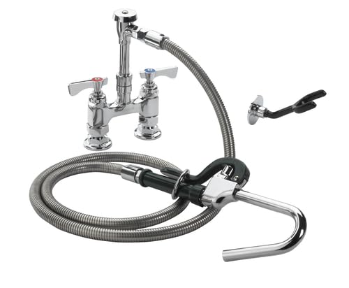 FSE 373-KR-20-204L Royal Series 4" Center Deck Mount Pot Filler Faucet, 72" Stainless Steel Hose, Chrome-Plated Base, Wall Hook, Vacuum Breaker and Built-in Check Valves, Mounting Kit Included